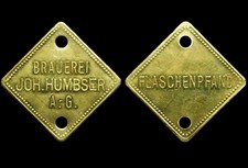 BIERMARKE: "Flaschenpfand". BRAUEREI JOH. HUMBSER A.-G. FÜRTH / BAYERN.