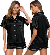 SWOMOG Satin Pyjama Damen Kurz