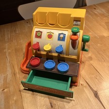 FISHER PRICE Kasse Vintage aus 1974 mit 3 Münzen und intakter Klingel
