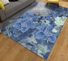 Teppich 200x300 cm Kurzflor, Modern Design , Blumenmuster, Blau