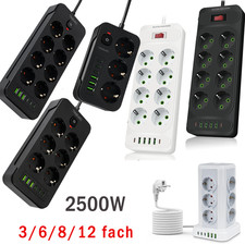 Steckdosenleiste 3/6/8/12-fach Mehrfachsteckdose Mit 4/6 USB Steckdosen Adapter