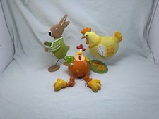 3 X Figuren Deko Ostern Huhn+Hase Metall Kantenhocker Huhn