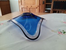 Murano Glas Schale blau Rand durchscheinend Italian Design Vintage schwungvoll