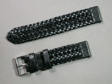 Geflochtenes echt Leder Uhrenarmband Schwarz 20mm Edelstahlschließe 7632
