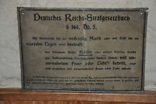 Altes Blechschild 20er J. Deusches Reichs-Strafgesetzbuch,Berlin,Grenadierstr.16
