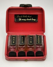 Vintage Mini Kofferbar Schnaps Probier-Fläschchen Leder Box Retro Ottawa Kanada 