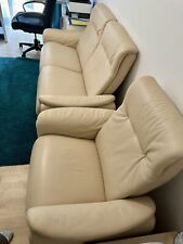 3-teilige Zerostress Coachgarnitur Leder + zwei Sessel beige