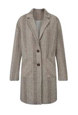 CRéATION L Damen Fischgrat-Longjacke, elfenbein-beige-grau
