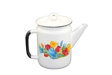 Emaille Teekanne Kaffeekanne 1,5 Liter 12 cm emailliert mit Motiv Tulpen чайник