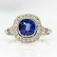 Rundschliff 2,65 kt Lab Created blauer Saphir Verlobungsring 14 kt Weißgold...