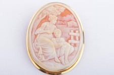 Gemmen Brosche Nadel Kamee 750er 18K Gelb Gold 45x35mm Muschel Neu! *