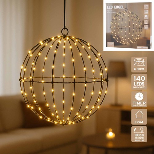 Led kugel schwarz 30cm 18h - led, 6/18h