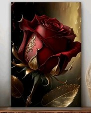 Leinwand Bild Abstrakt Rose Rot Gold Blume Kunst Druck Wand Poster 30x40 Neu Top