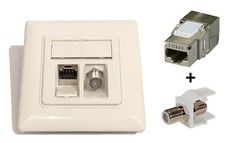 Netzwerk Dose Kombi Cat8 8.1 LAN 2000MHz 40 GB + SAT Antenne F Keystone Modul UP