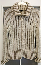 Damen Strickjacke mit Zopfmuster, braun-beige, Größe L
