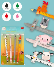 Legami löschbare Gelstifte Set Sweet Farm 4tlg.Kuh, Schwein, Esel, Hahn Original