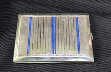 Altes Zigarettenetui Alpacca Ziseliert/ Blau Emailliert 1929 Vintage Retro 160g