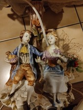 Bassano Keramik Tischlampe Figuren Duett Handgemacht Italien Signiert 