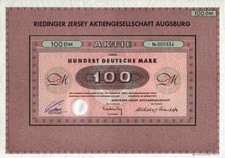 Riedinger Jersey AG 1972 Buntweberei Augsburg Dierig Holding100 DM Kleiderstoffe