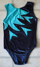 Turnanzug Gymnastikanzug, ohne Ärmel, Samt, dunkelblau-türkisblau, Größe 152