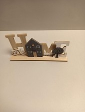 Holz-Aufsteller Dekoartikel mit Haus, Baum & Fahrrad-Motiv rustikaler Schriftzug