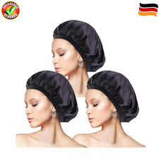 3x Seidenhauben zum Schlafen Schlafhaube Seide Satin Haarhaube schwarz