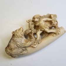 Historische Bären Jagdmotiv Meerschaumpfeife, 19. Jhd., 10 cm  D43