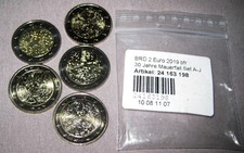 2 Euro Münzen 30 Jahre Mauerfall 2019 Set A-J 5 Stück Bankfrisch aus Sammlung