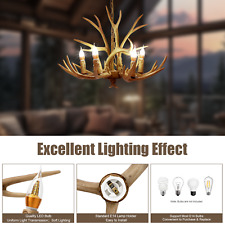 Retro Geweih Kronleuchter 6-Kopf Harz Hirschgeweih Hängelampe Deckenlampe E14