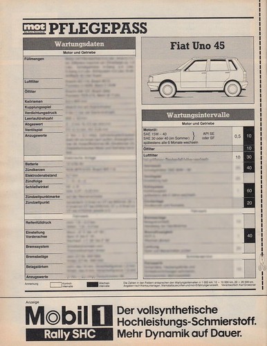 Fiat uno pflegepass - 45,