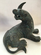 China Bronze Ware Fengshui Drache Pixiu Einhorn Tier Statue H.14.5 cm