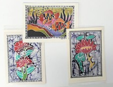 3 wunderschöne Batik Klappkarten aus Indonesien, Kunsthandwerk, auch zum Rahmen!