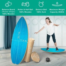 Healfith Balance Board Holz Set mit Rolle Halbkugel und Ball Blau