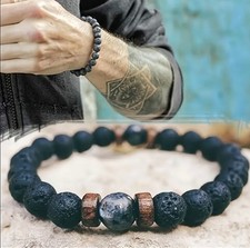 Lava Stein Armband Herren Damen – Holzperlen & Buddha Design – Edelstein
