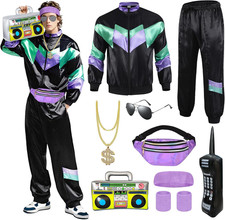 80er 90er Outfit Herren Damen Trainingsanzug Sportjacke Hose HipHop Halskette au