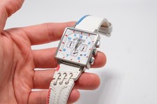 Asics True Kult Retro Vintage 2000s Y2K Chronograph Armbanduhr Leder Weiß