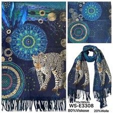 Künstler Seerosen Katze Winterschal Damen Wendetuch Fransen 20% Wolle weich 3308