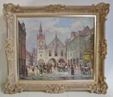 Horst Miesler Ölgemälde " Marienplatz München " Gemälde Öl Leinwand Prunkrahmen