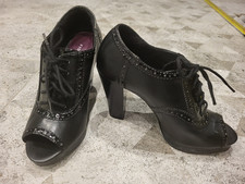 Damen offene Boots Hochschuhe Pumps Oxford Heels schwarz Gr. 35,5/36