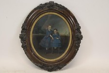 Portrait zweier Mädchen Ölgemälde auf Fotografie gerahmt Mitte 19.Jhd (BK6904)