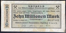 10 Mill. Mark 1923 Mitteldeutscher Braunkohlenbergbau Großgeld Notgeld 15.10.I