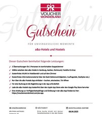 A&O Gutschein 3 Tage 2P Doppelzi.Hamburg,Aachen,Dortmund,Frankfurt ;04/28 gültig