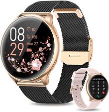 Smartwatch Damen mit Telefonfunktion Fitnessuhr für Android & iOS, Schwarz Gold