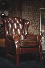 Chesterfield Vintage Echtleder Ohrensessel Ledersessel Braun Lounge Sessel 446