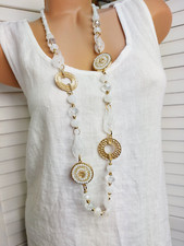 XXL Lange Kette Lagenlook Ibiza Kreise Ringe weiß gold farbig neu