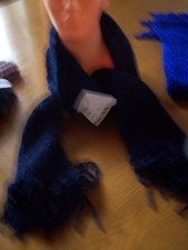 Schal handgestrickt mit Saga Chenillewolle sehr weich kuschelig dunkelblau