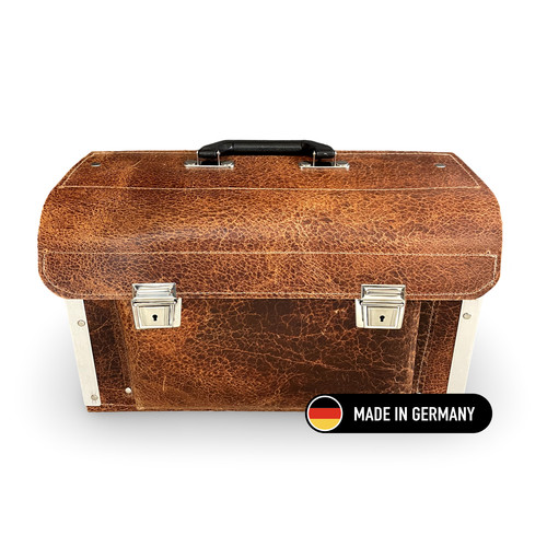Brauner leder werkzeugkoffer - werkzeugkoffer, |