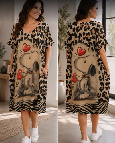 Damen maxi kleid leo hunde - kleid,
