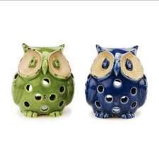 2x Windlicht  Eule XL blau