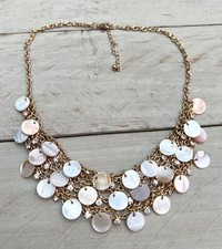 Halskette Collier Modekette Bettelkette runde Perlmutt Anhänger Strass Muschel 